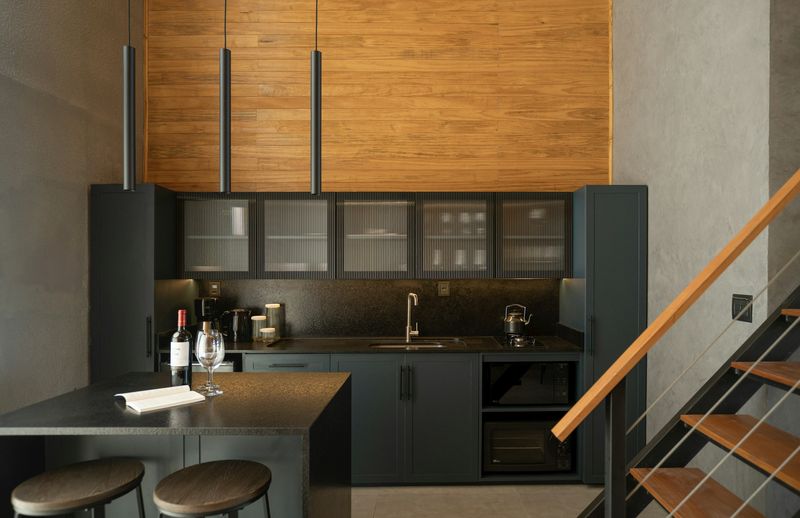 Mid-century wood and steel kitchen, Oceanside.